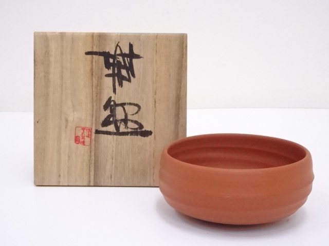 佐渡無明異焼　国三造　朱泥茶碗